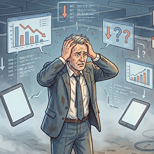 DX効果が見えず立ちすくむ男性