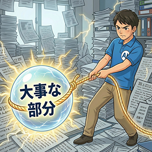 大事な部分(という物理的な物体)を引っ張っているAI(男性に扮する)