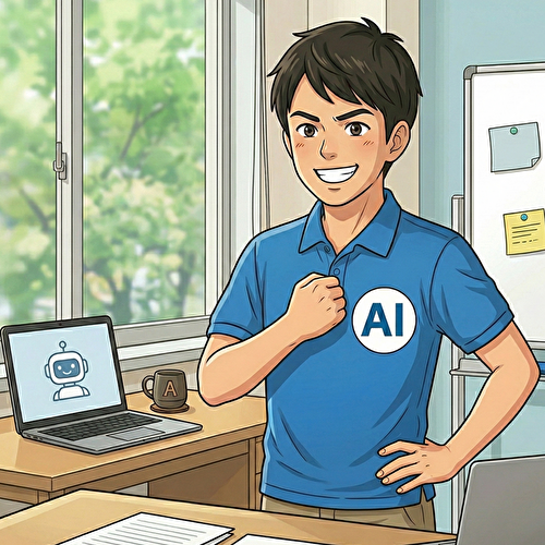 自分が作ったんだと胸を張るAI(男性に扮する)